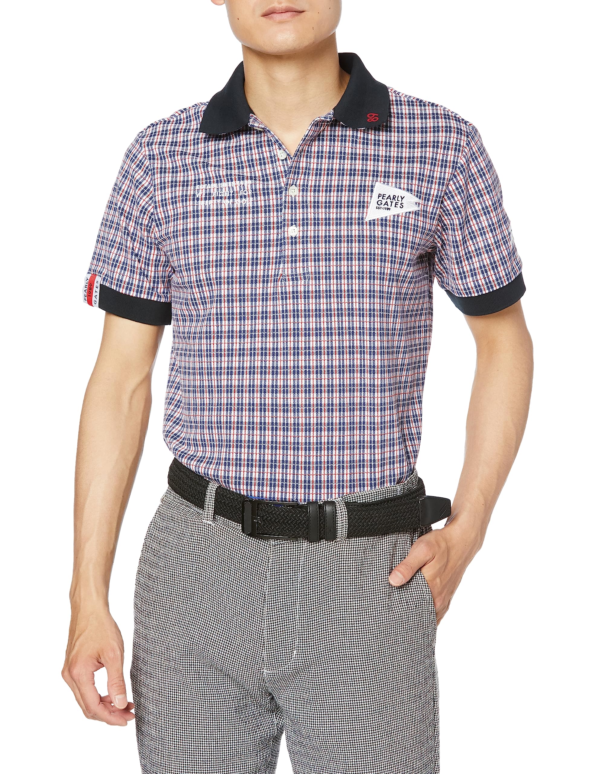 

polo hybrid small check 4 [PEARLY GATES] Men s short-sleeved shirt, print, 6-hole pique, / 053-3160503 031_White [M]
