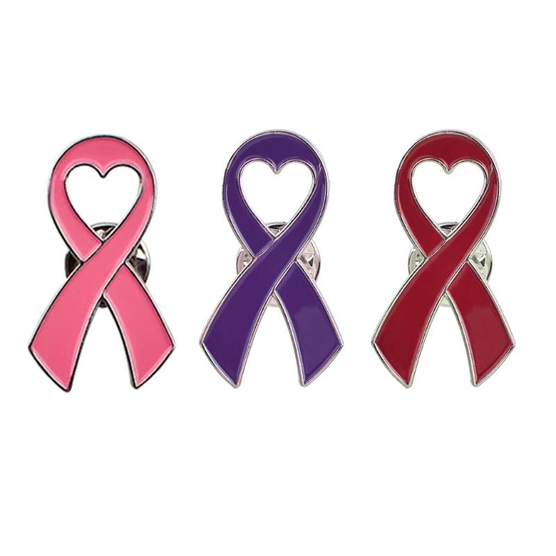 20pcs Breast Cancers Awareness Enamel Lapel Pin Heart Ribbon Brooches Pins Public Welfare Badges Party Jewelry Accessory