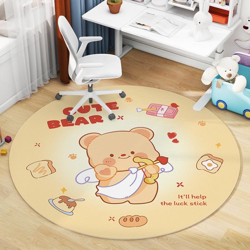  Cute Rabbit Bear Cartoon Round Carpet Living Room Bedroom Bedside Kitchen Entrance Door Mat Non-slip Girl Child Decor Rug