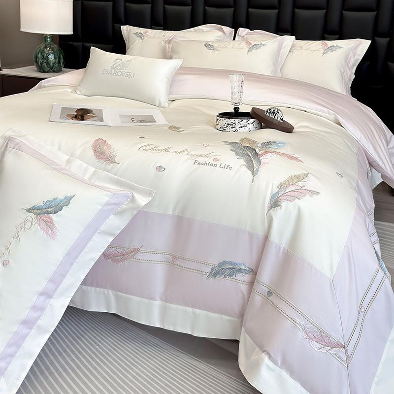 Class A Maternal And Infant Grade 240 Long-Staple Cotton4-Pcs Set Of Pure Cotton Satin Embroidered Quilt Cover, Bed Sheet Skin-Friendly Mattress