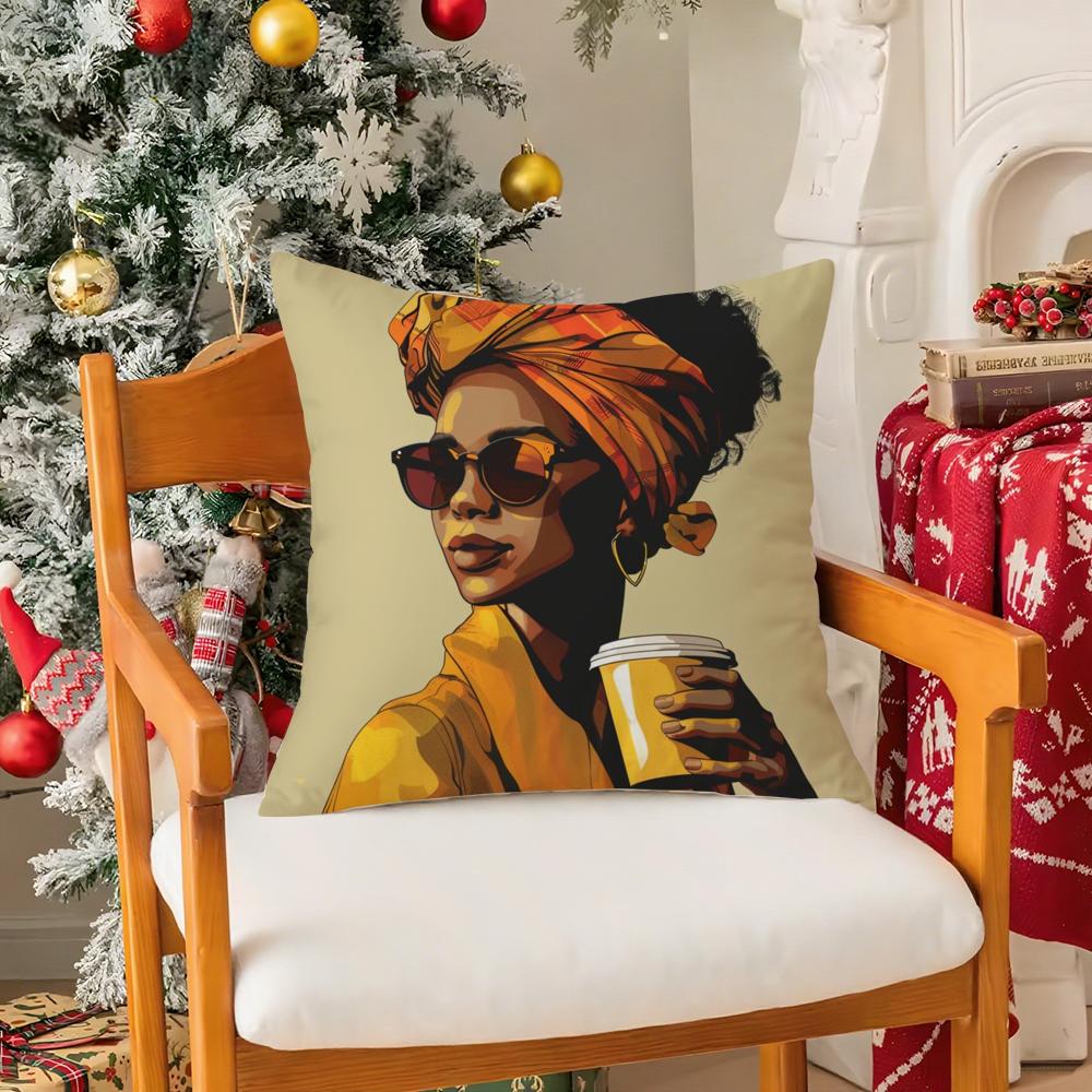 African Women Pillow Case Silky Elegant Comfort Sofa Bed Invisible Zipper