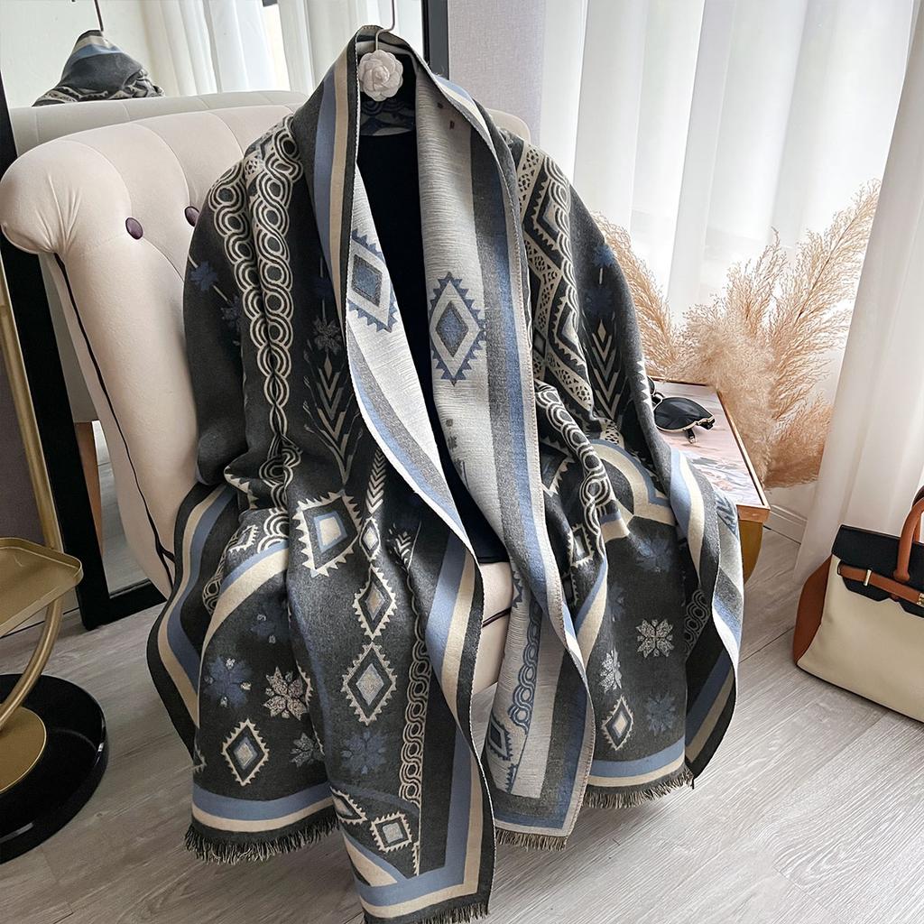 Winter Luxury Ladies' Imitation Cashmere Geometric Pattern Thicken Warm Scarf Shawl Pashmina Wrap Blanket