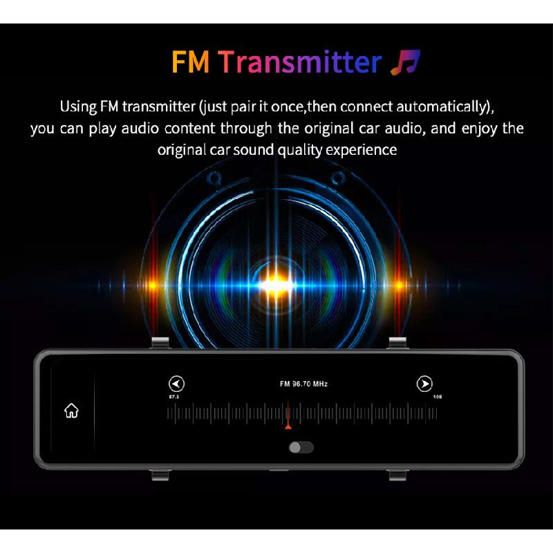 12" Ips Touch Screen 4K Front Camera Dash Cam - Supports Wireless Carplay/Android Auto With G-Sensor & Fm Transmitter