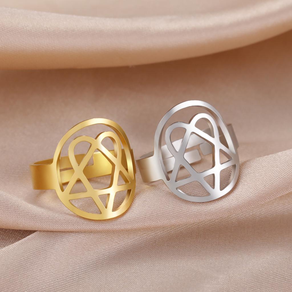 LIKGREAT Fashion Hexagram Heart Adjustable Ring Stainless Steel Star of David Pentagram Geometry Je Jewelry Gifts Wholesale