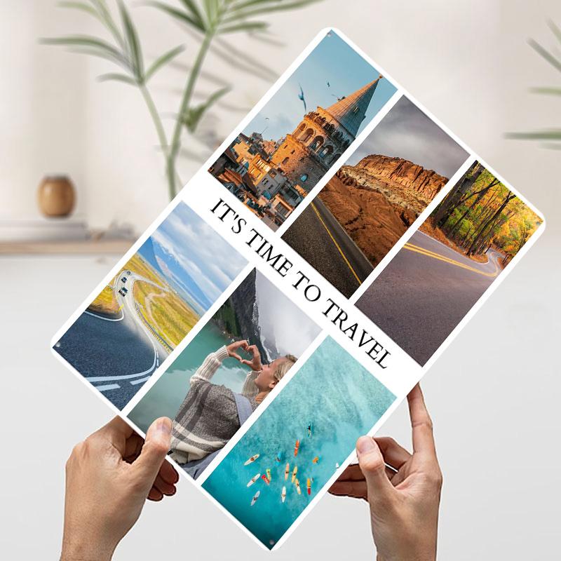 Its Time to Travel Collage Tin Plaque Poster Customized Wall Art Retro Vintage Metal Signs for Man Cave Living Room Decorations
