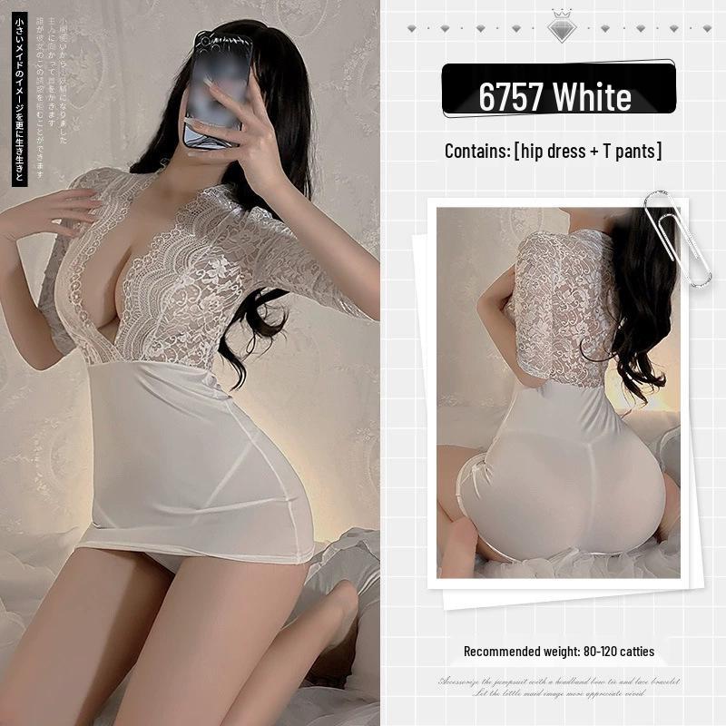 „Cămașă de noapte elegantă din plasă din dantelă brodata cu trandafiri cu bretele - 1011”