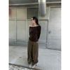 Fashionable Street Casual Shell Button Off-shoulder Long-sleeve High-stretch T-shirt