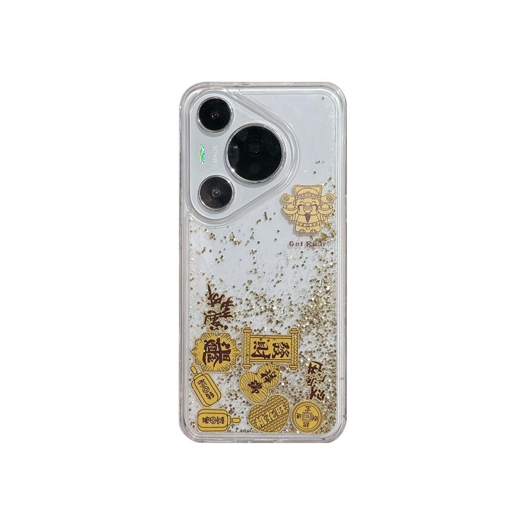 Applicable To Huawei Mate70pro Quicksand Gold Mobile Case New Year God of Wealth Mate60PRO Transparent Anti-fall Protection Case
