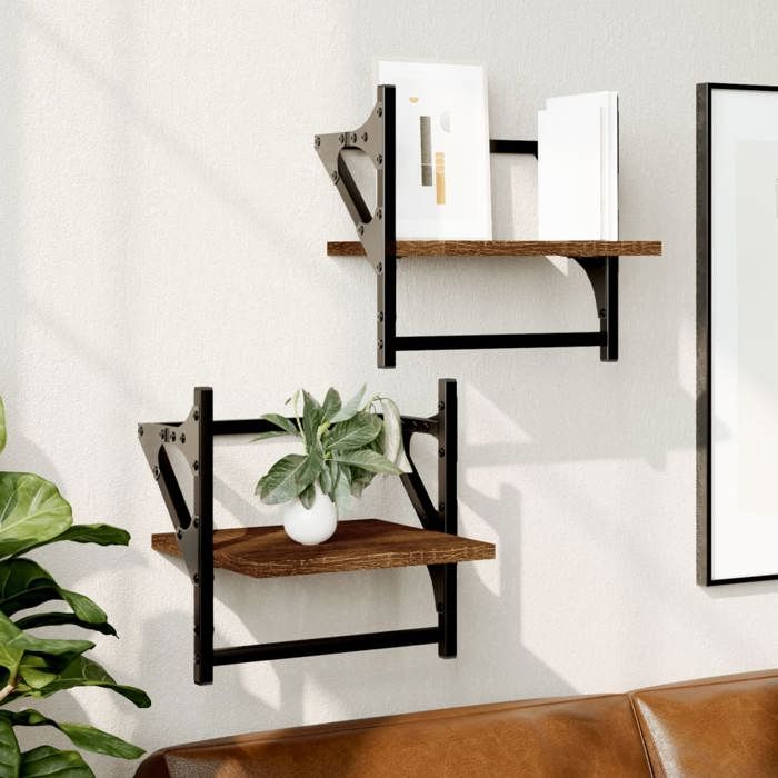 VidaXL Wall Shelves with Bars 2 Pcs Brown Oak 30x25x30 Cm 836237