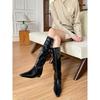 Cowhide version~ Two-piece inner heightening trouser boots, long boots for women, two square-headed Martin boots for women, thin knight boots