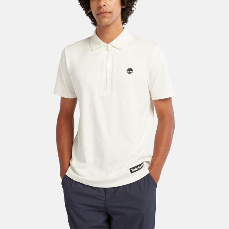 Timberland Embroidered Print Casual Half-Zip Short Sleeve Polo Shirt Men Polo Shirts White A6861-CM9