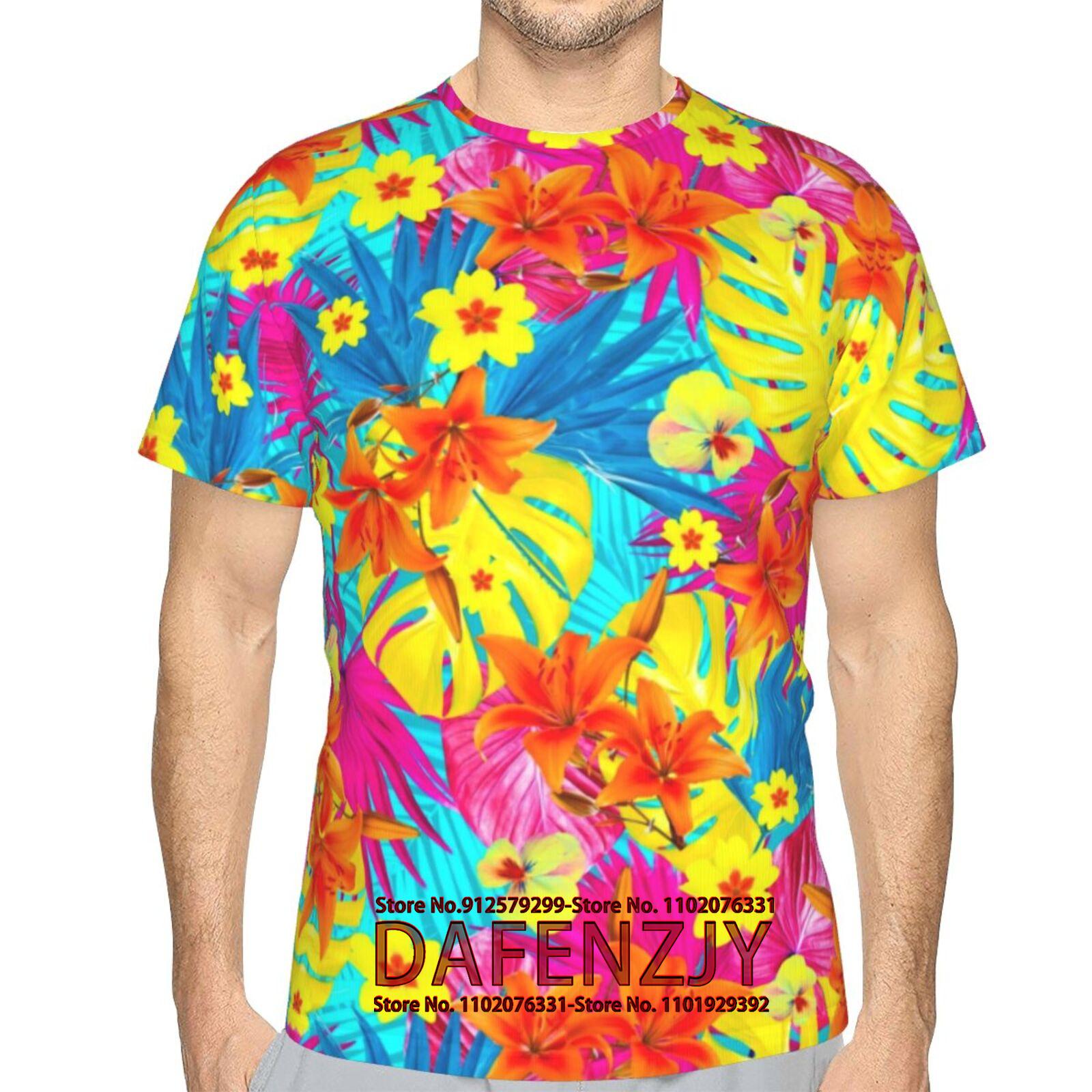 

Летний топ с круглым вырезом и 3D-цветочным принтом, модные повседневные футболки с короткими рукавами для мужчин S