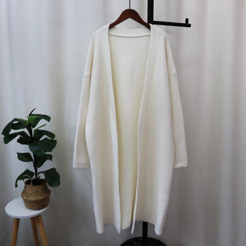 Autumn and Winter New Medium and Long Knitted Cardigan Women's Solid Color Loose Lazy Style Versatile Sweater Jacket