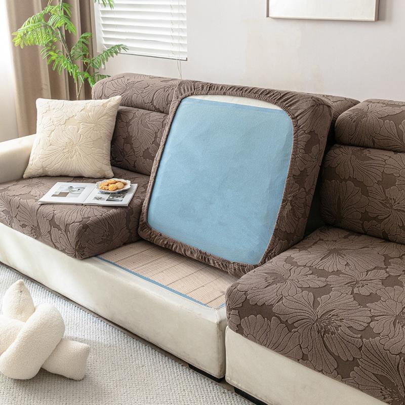 Flowers Jacquard Fleece Sofa Cushion Cover Stretchable Anti-Slip Couch Slipcovers Dustproof Sofa Toppers Furniture Protector