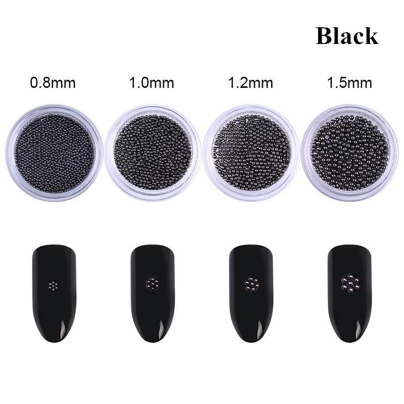 1 kaste 0,8 mm/1 mm/1,5 mm nerūsējošā tērauda nagu mākslas krelles, daudzizmēra D nagu mākslas rotājumi