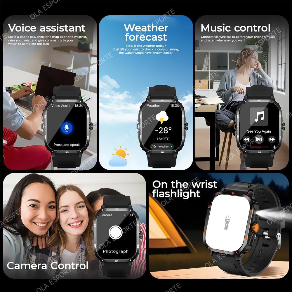 New Smartwatch Bluetooth Calling, Message Alerts, Alarm Clock, Outdoor LED Flashlight, Multi-Sport Mode Smart Watch Men Women