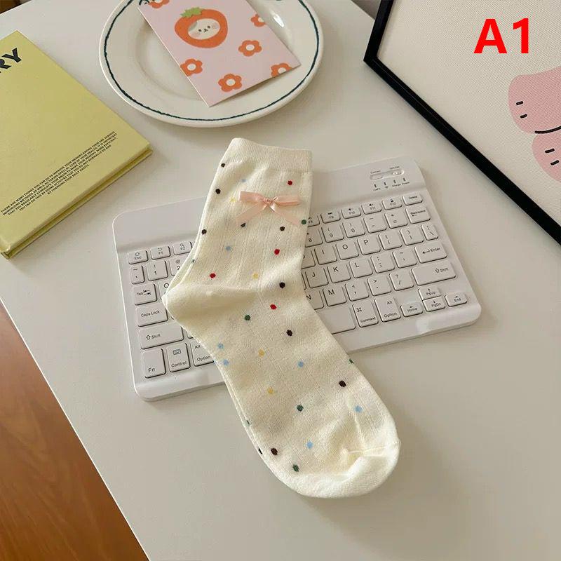 

Sweet Bowknot Tied Middle Tube Socks Women Heel Bow Socks Casual Black White Pile Socks Girls Sports Cotton Socks