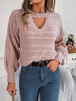 Fashion Solid Color Knitted Sweater for Women Autumn Winter O-neck Long Sleeved Sexy Hollow Pullover Sweaters Comfort Casual Top