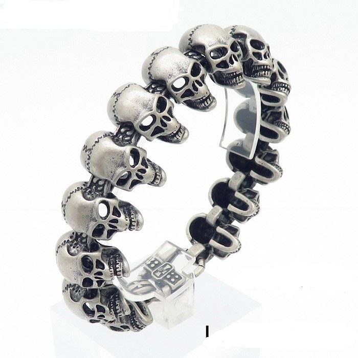 Punk Gold Color Skull Charm Bracelet Men Women Hiphop Rock Black Stainless Steel Skeleton Bike Biker Chain Bangle Jewelry