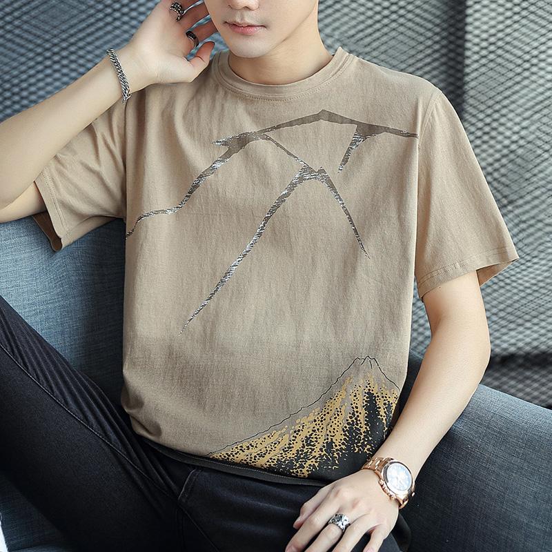 Summer Fashion Vintage Printing Pullover Cotton T-shirt Men Short Sleeve Casual All-match Tee Top
