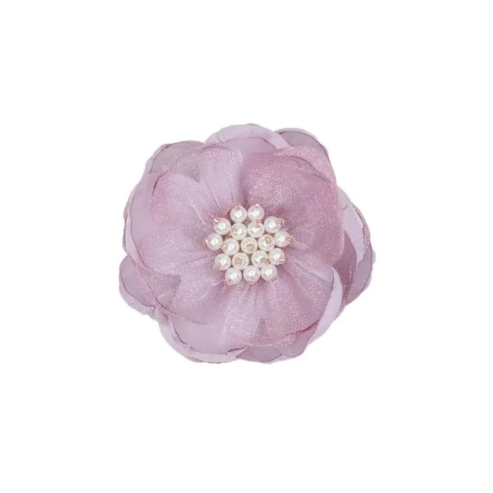 5Pcs Sewing Fabric 3D Chiffon Flower Beads Center DIY Artificial Flower Shoes Decor Hairpin DIY Sewing Applique