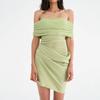 European and American summer one shoulder mesh pleated waist dress