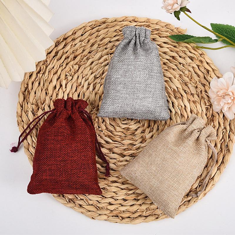 10 Pièces 10X14Cm Sac Cadeau Jute Fait Main Sac Naturel Coton Lin Sac d'Emballage Cadeau Sac de Rangement Bijoux