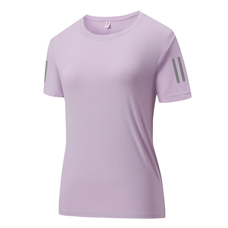 Couples' Quick-Dry Ice Silk T-Shirt - Breathable, Solid Color, Three Stripes, Round Neck, Perfect for Outdoor Running and Sports