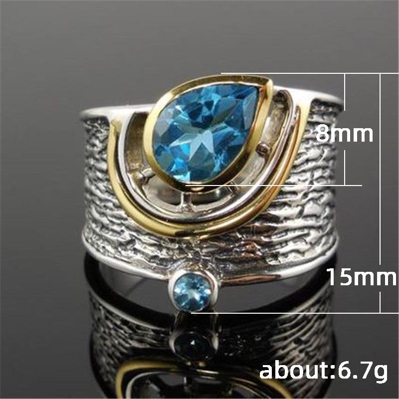 Ethnic Style Blue Rhinestone Zircon Ring – Fashionable Ladies' Accessory