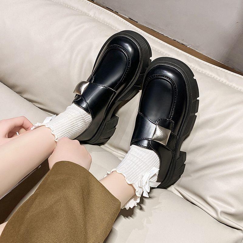 Retro British Style Black Single Shoes Loafer Shoes Spring and Autumn 2025 New Muffin Thick Sole Heightening Small Leather Shoes Women