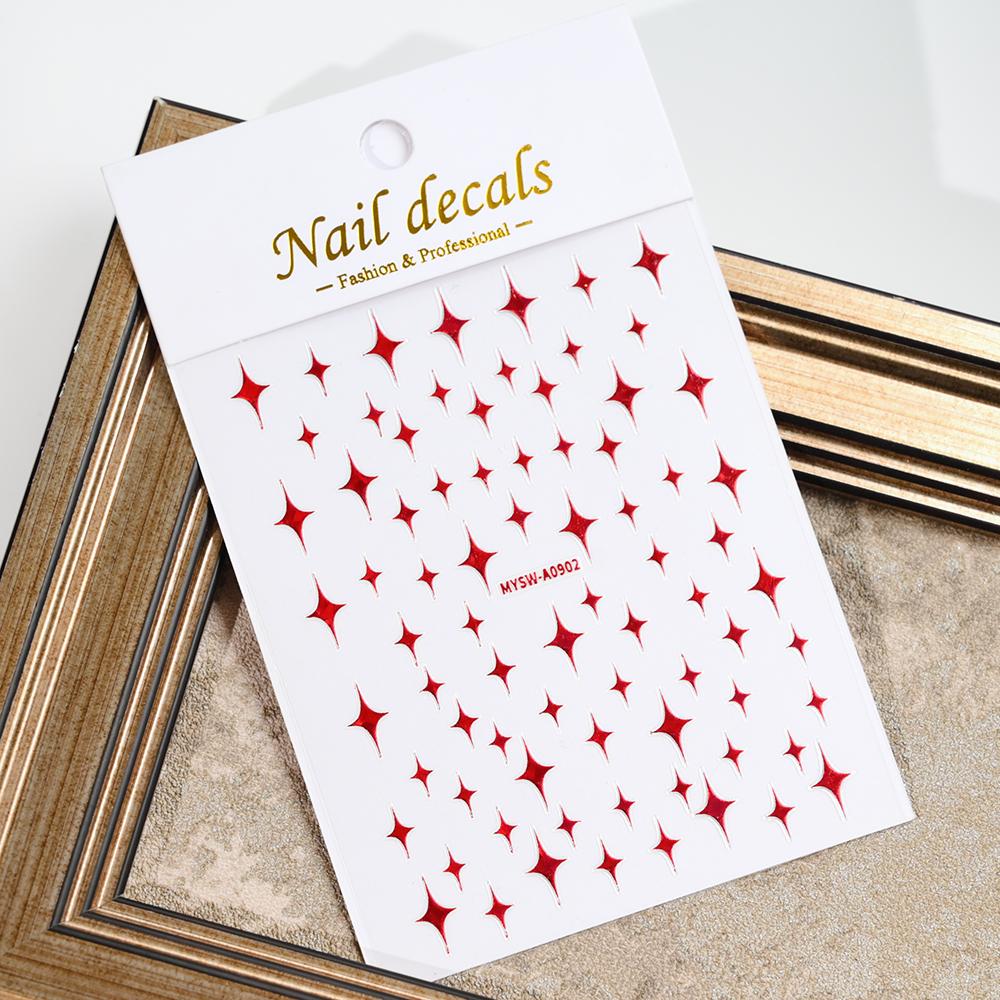 Black White Star 3D Nail Art Sticker Y2K Pentagram Self-Adhesive Decals Laser Shiny Glitters Starlight Manicure Ornaments Slider