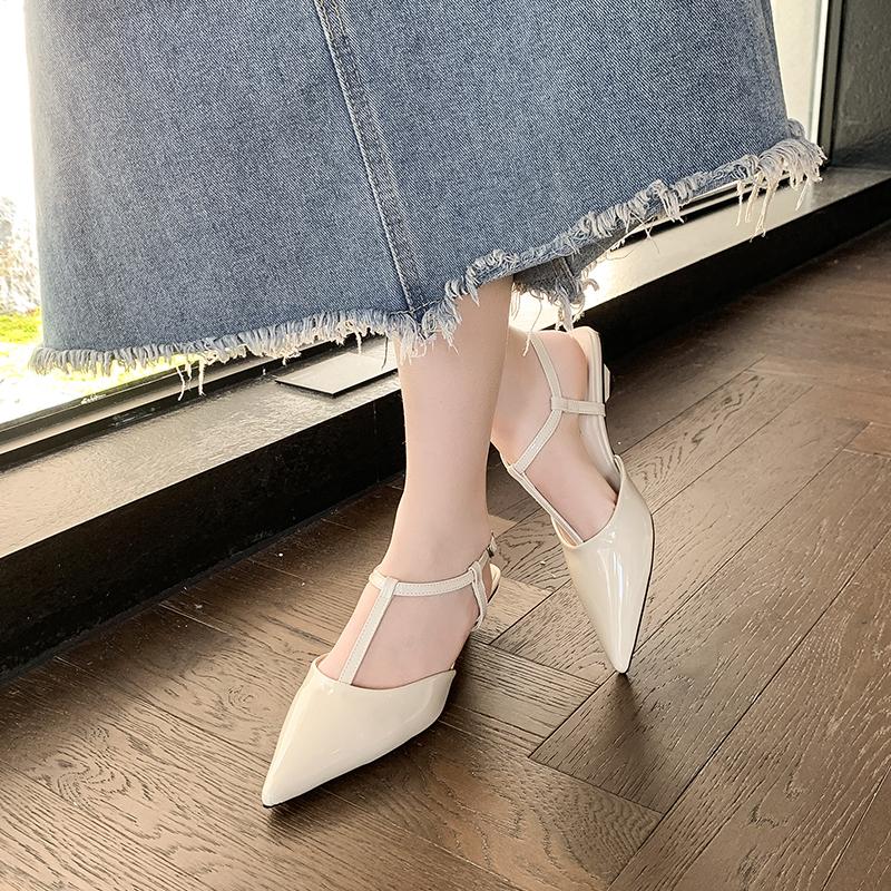Fashion Spring and Summer New Pointed Head Shallow Mouth Bright High Heels Female Wedges with A Line Temperament Female Sandals