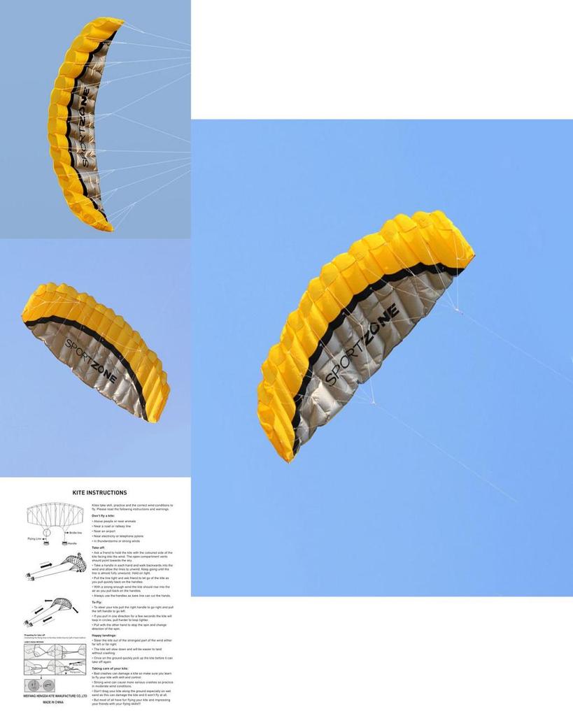 Stunning 2.5m Dual Line Parafoil Parachute Yellow Kite Perfect For Beach Adventures
