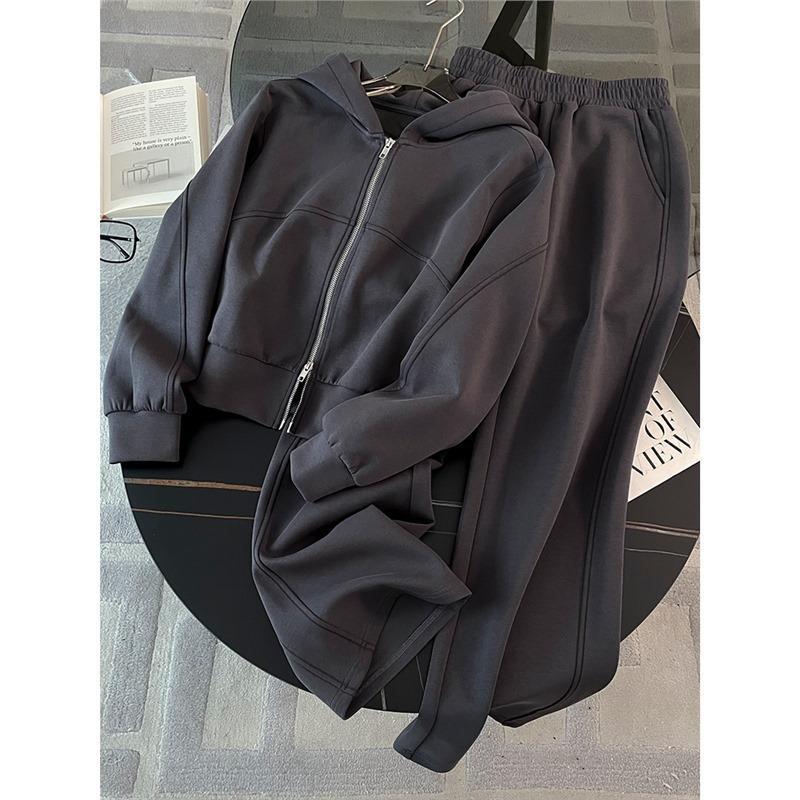 Women's Spring/Fall Sports Set: Slimming Hoodie + Sweatpants—Solid-Color, Simple Two-Piece Set