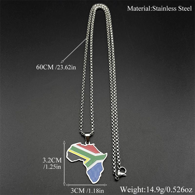African South Africa Map Flag Pendant Necklace for Women Men Stainless Steel Colorful Enamel Gold Color Ethnic Chain Jewelry
