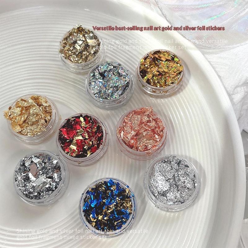 6 Gläser Nagelflocken Goldfolienpapier Set Gold Silber Unregelmäßige Pailletten Nagelkunst Pailletten Dekorationen Glitzer Aufkleber Für Maniküre