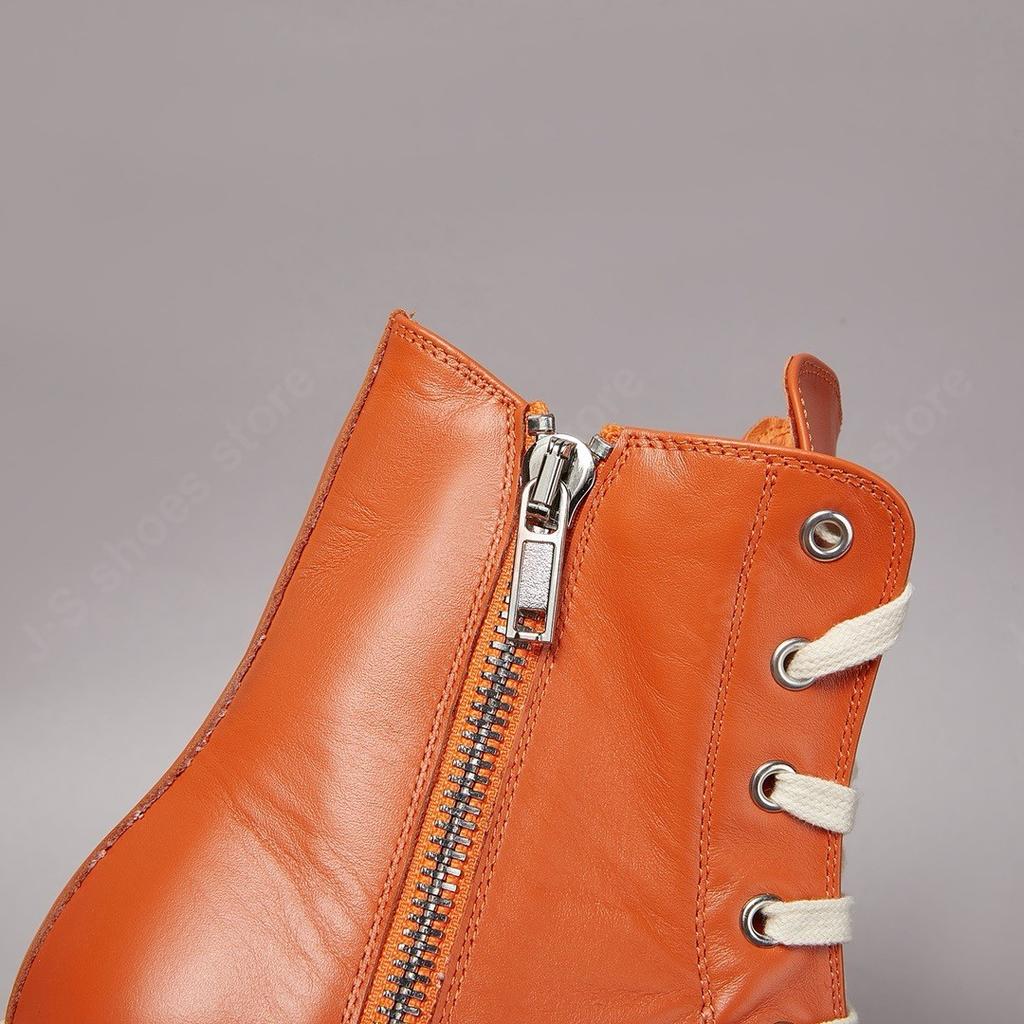 Ro Herrenschuh Orange Lederstiefel High Top Freizeitschuhe Rindsleder Sneaker Schnürschuh Klassisch Reißverschluss Damen Sneaker Rindsleder Stiefelette