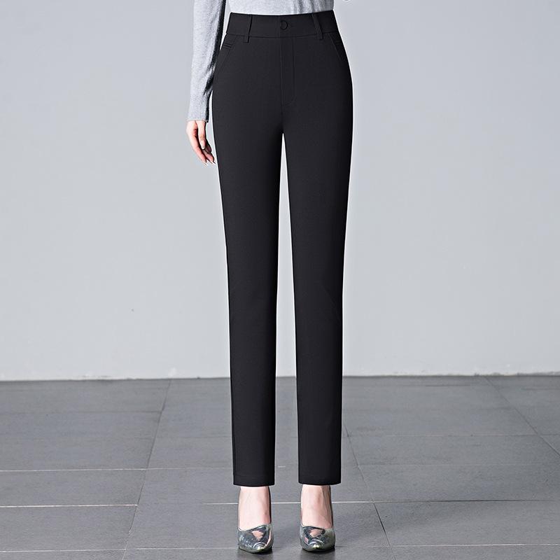 High Waist Straight Leg Casual Pants for Women - Spring 2025 Slimming, Plus Size, Elastic, Long Trousers for Middle-Aged Moms