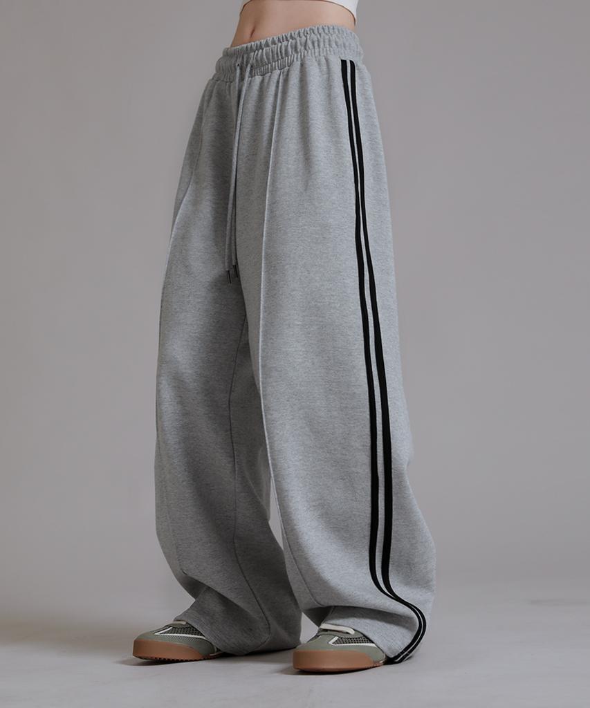 LIKE THE MOST Training Pinstripe Track Wide Pants_Gray