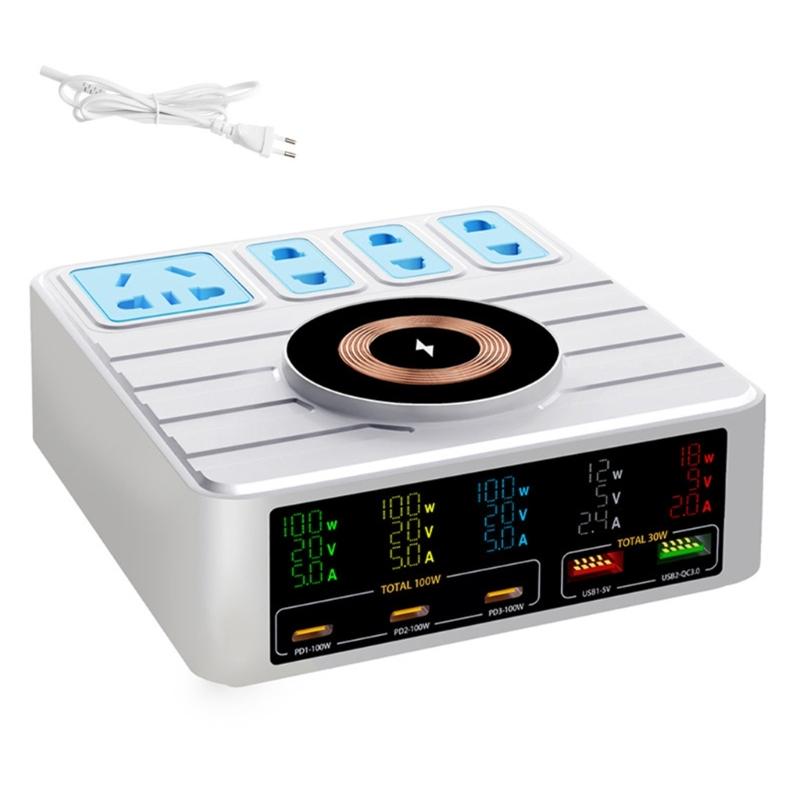 140W Type C Charger Power Strips 100W 10 In 1 Desktop Charging Hub For Smartphones Tablets Multiple Devices