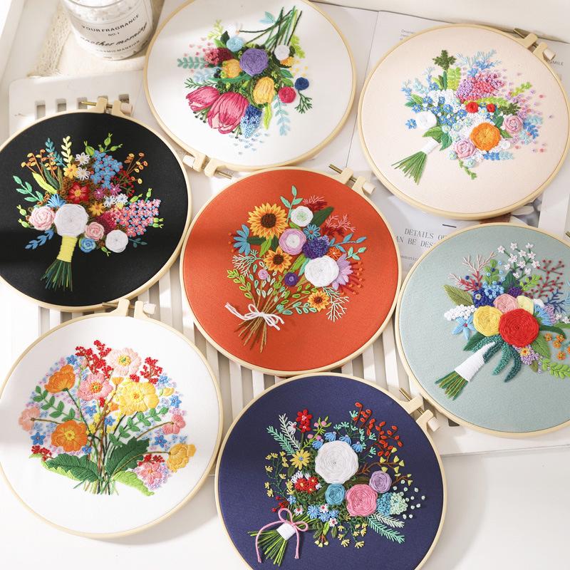 New Diy Handmade Embroidery Material Bag Flower Bouquet Hand Bouquet European Love Lover
