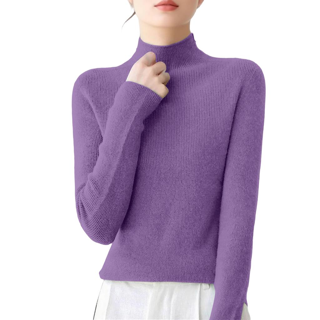 Women's Casual Round Neck Base Layer Knitted Long Sleeve Solid Color Sweater