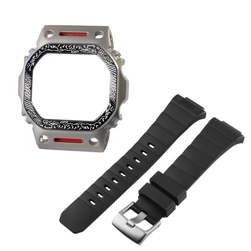 For Casio Small Square GW-M5610DW5600 Series Modified Tiger Rock Pattern Relief Mech Metal Case Strap Watch Trendy Accessories