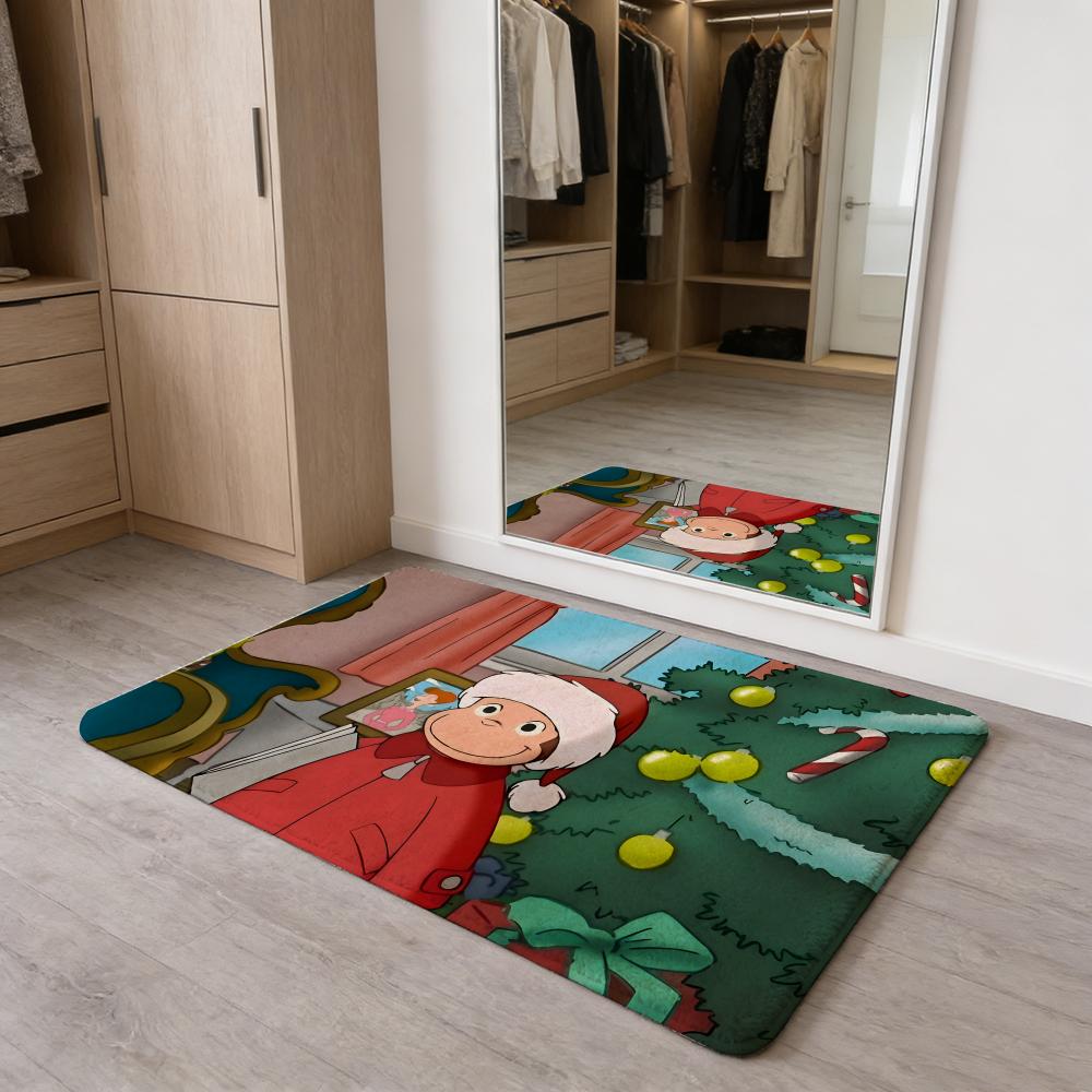MONKEY CARTOON C-Curious GeorgeS Floor Mat Flannel Door Mat Non-Slip Absorbent Washable Indoor Home Rug