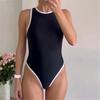 Black Sexy Splicing High Leg Cut Black Women Swimwear One Piece Swimsuit Female Mini Micro Thong Bathing Suit Bather
