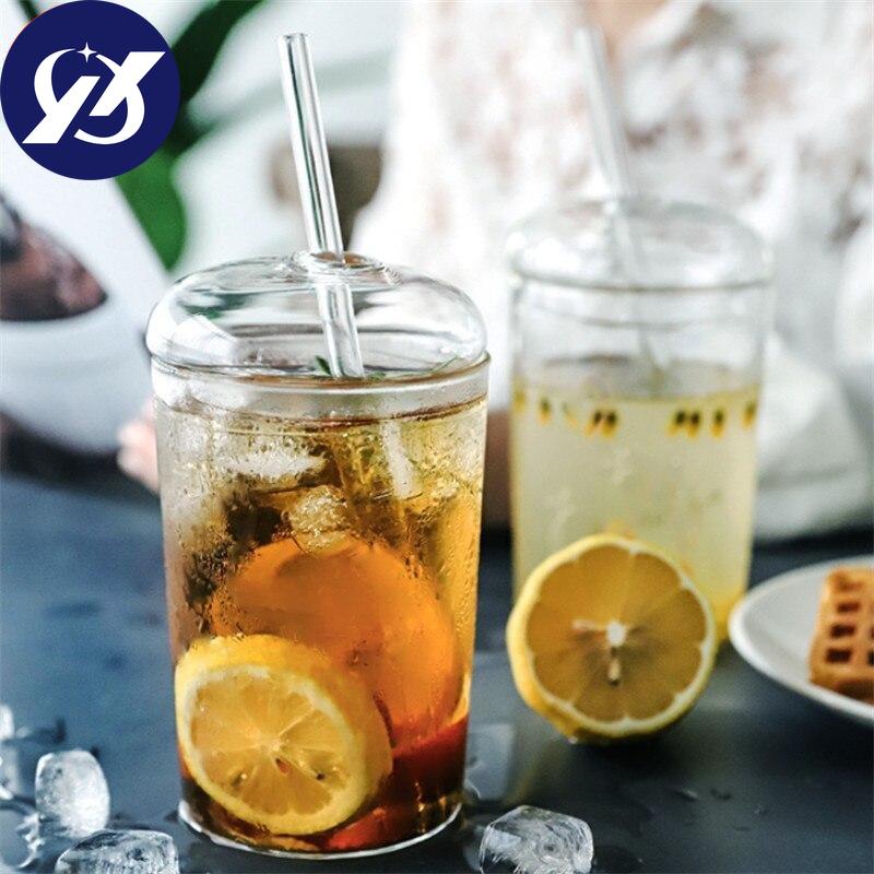 1/3 Pcs Nordic Transparent Glass Coffee Mug Heat Resistant Tea Milk Water Cup with Cover and Straw 500ml