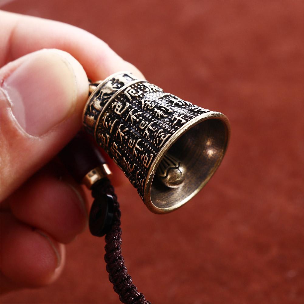 Pure Brass Bell Car Key Chain Pendant Engraved Chinese Buddhist Scripture Sutra Handmade Woven Rope Lanyard Hanging for Keychain