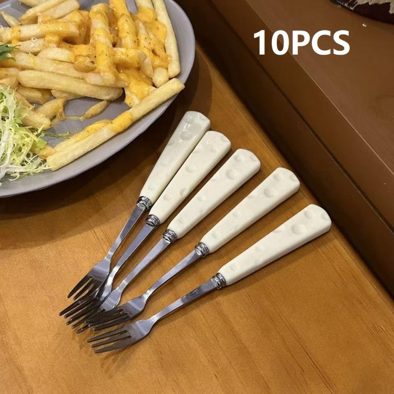 3/6/10pcs 304 Stainless Steel Fruit Fork Dessert Cake Forks Salad Fork For Party Kitchen Tableware