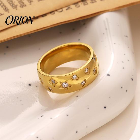 Titanium Steel Ring with Rhinestones, Star Geometric Pattern Band for Daily Wear Jewelry Men Women, Anti-Tarnish Hypoallergenic Finger Ring, Gift Him