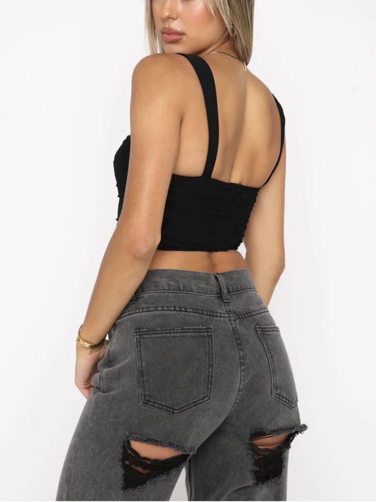 Débardeur en Satin solide licou haut court femmes été bandoulière réglable Camis dos nu Camisole Tube décontracté femme sans manches gilet court